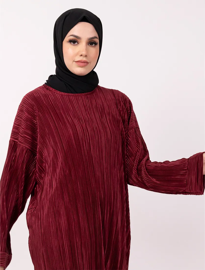 Maroon Midi Plisse Co Ord